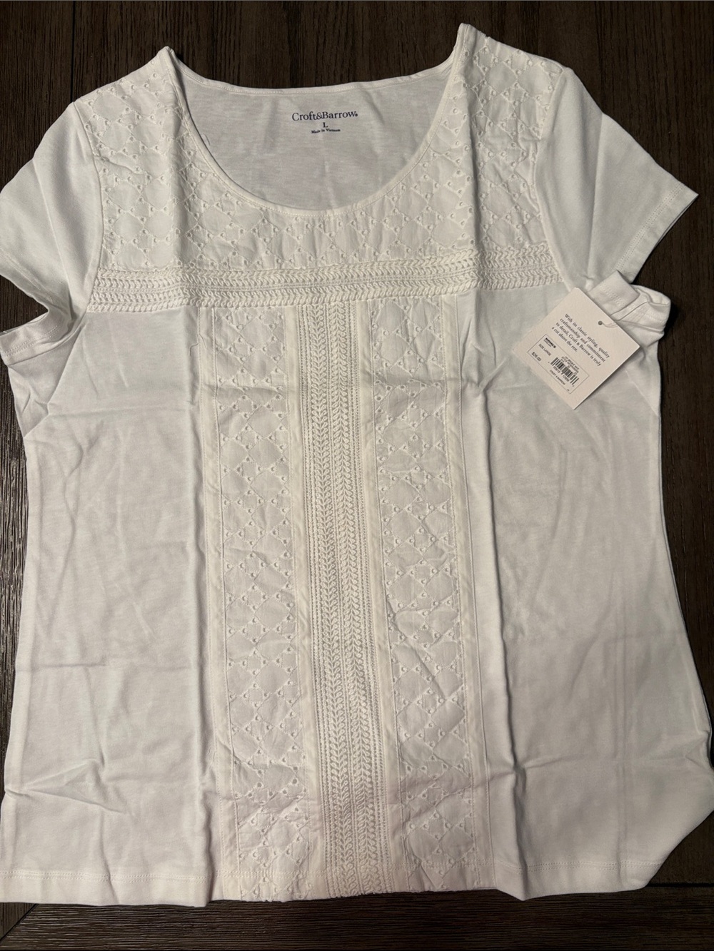 croft & barrow White Short-Sleeve Embroidered Scoop Neck Tee